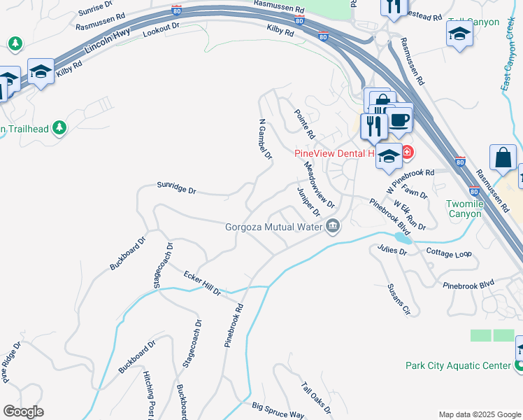 map of restaurants, bars, coffee shops, grocery stores, and more near 7931 Boothill Drive in Park City