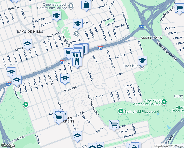 map of restaurants, bars, coffee shops, grocery stores, and more near in Queens