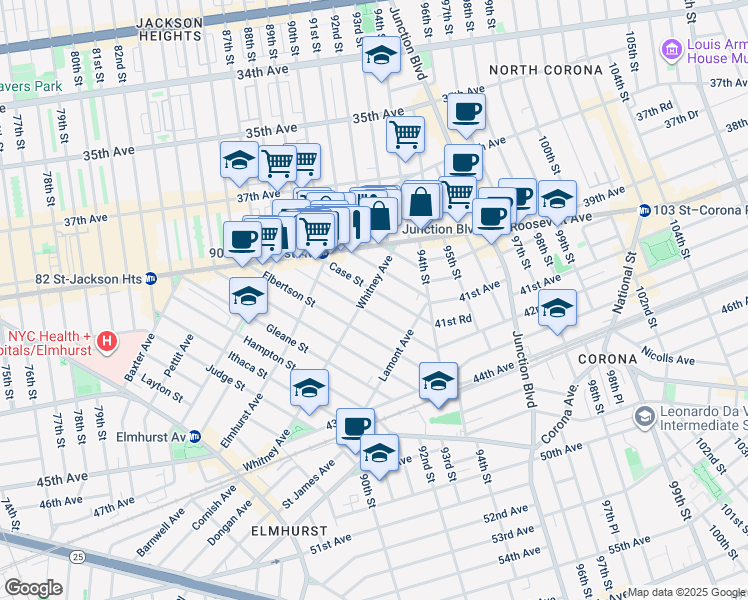 map of restaurants, bars, coffee shops, grocery stores, and more near 40-59 Case Street in Queens
