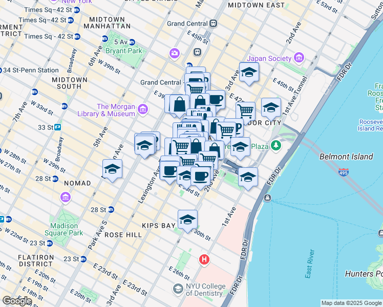 map of restaurants, bars, coffee shops, grocery stores, and more near in New York