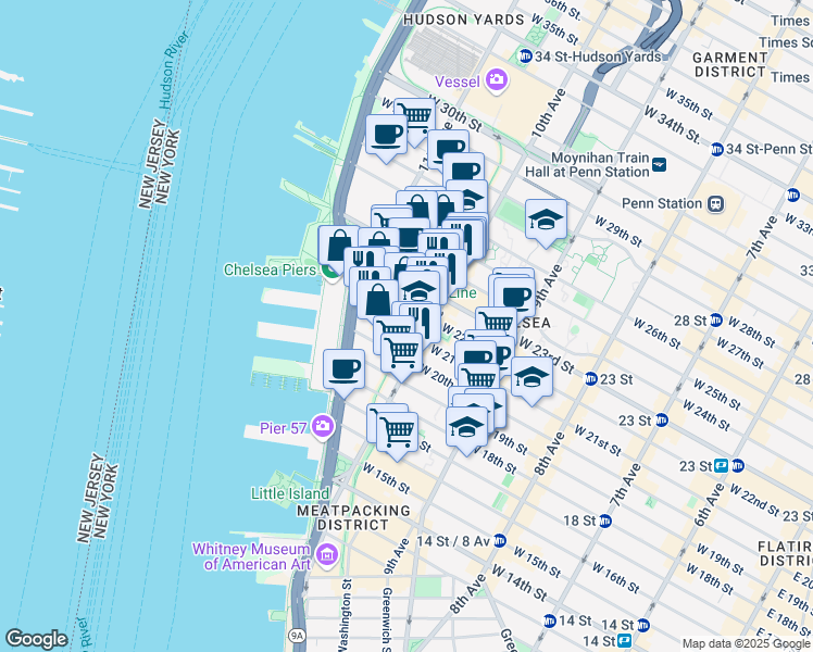 map of restaurants, bars, coffee shops, grocery stores, and more near in New York