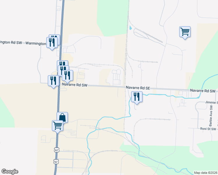 map of restaurants, bars, coffee shops, grocery stores, and more near 8225 Navarre Road Southwest in Massillon