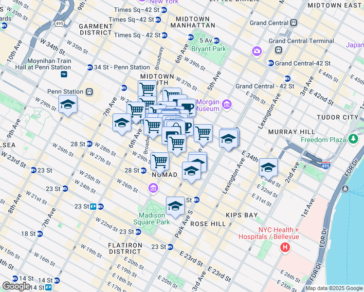 map of restaurants, bars, coffee shops, grocery stores, and more near in New York