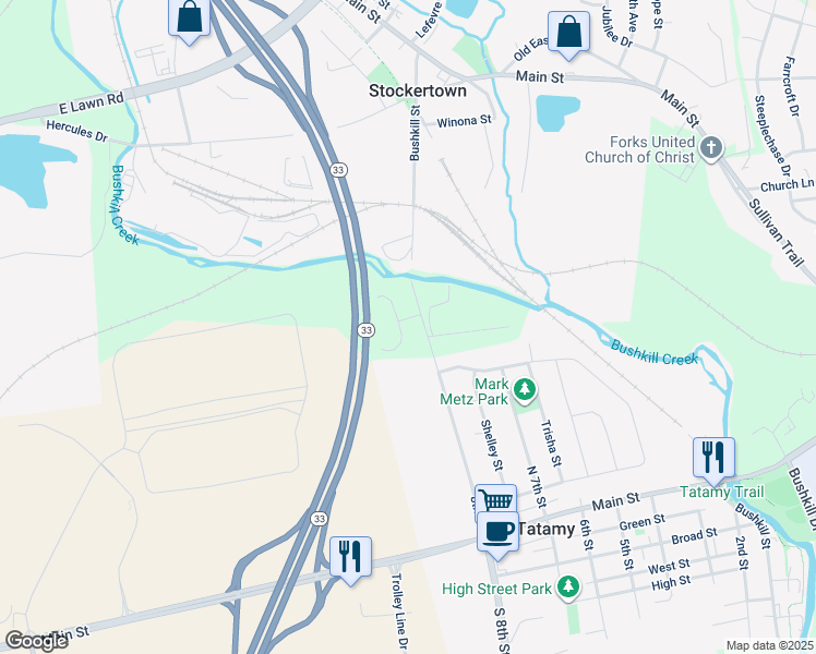 map of restaurants, bars, coffee shops, grocery stores, and more near 2304 Brookwood Lane in Easton