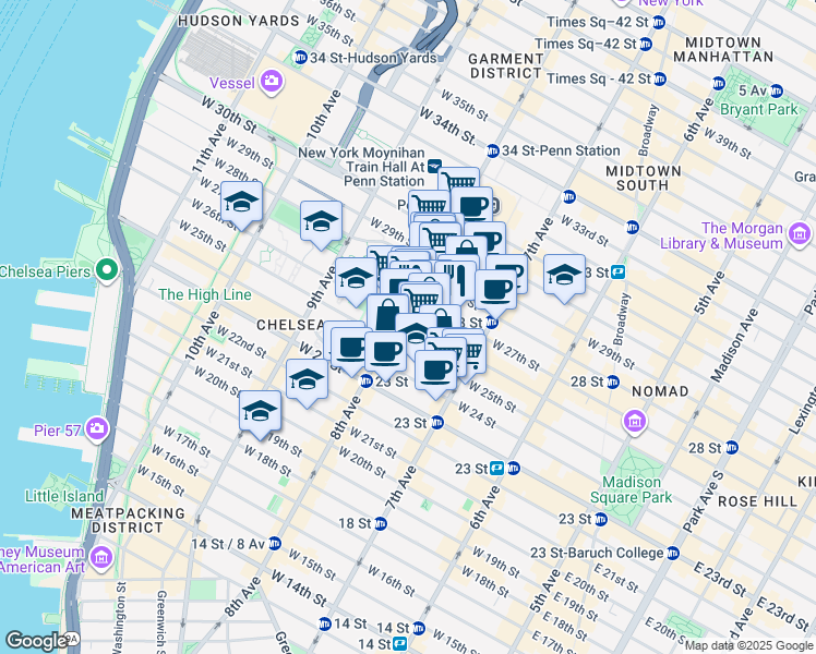 map of restaurants, bars, coffee shops, grocery stores, and more near in New York