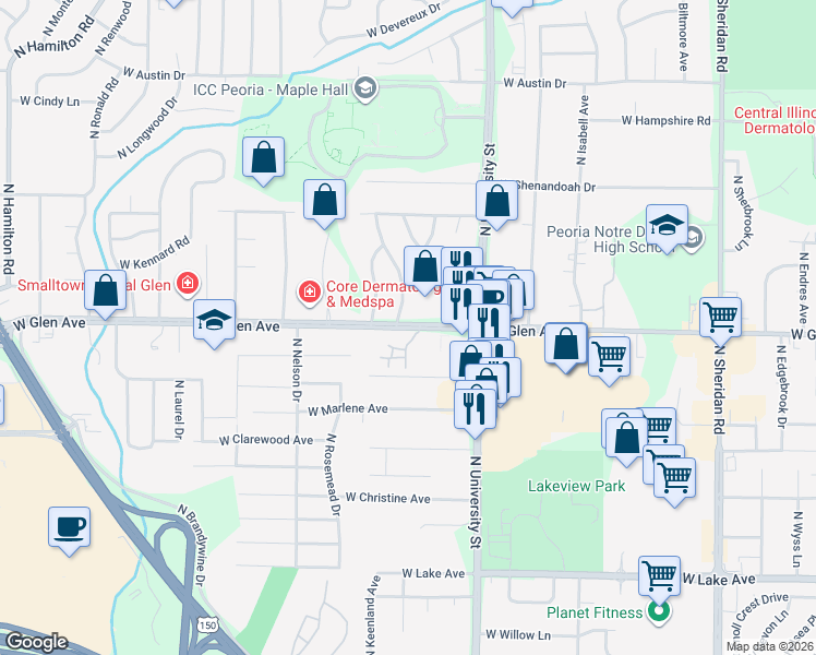 map of restaurants, bars, coffee shops, grocery stores, and more near 4913 N Bevalon Pl in Peoria