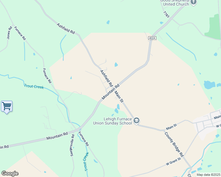 map of restaurants, bars, coffee shops, grocery stores, and more near 8635 Ashfield Road in Slatington