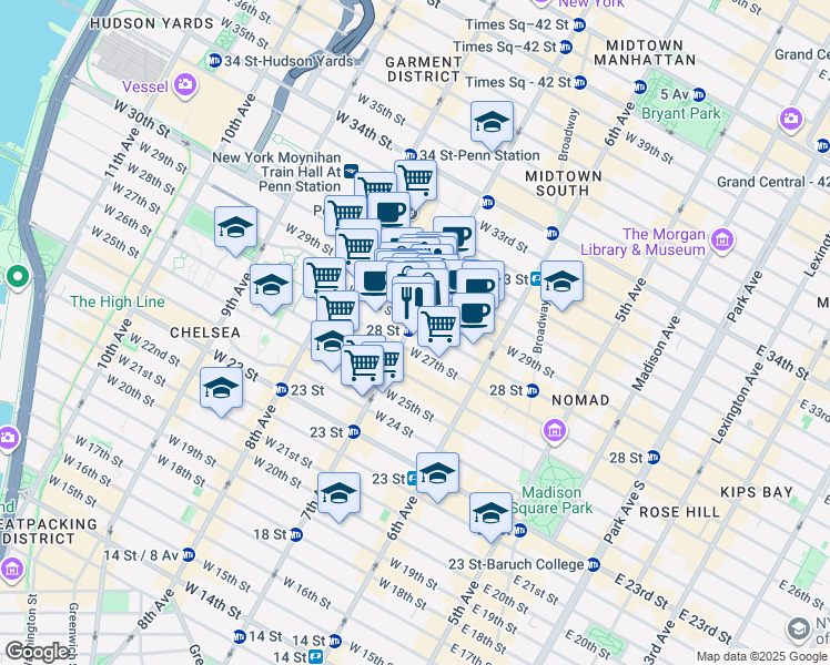 map of restaurants, bars, coffee shops, grocery stores, and more near in New York
