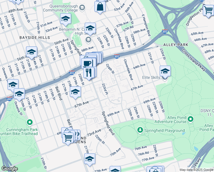 map of restaurants, bars, coffee shops, grocery stores, and more near in Queens