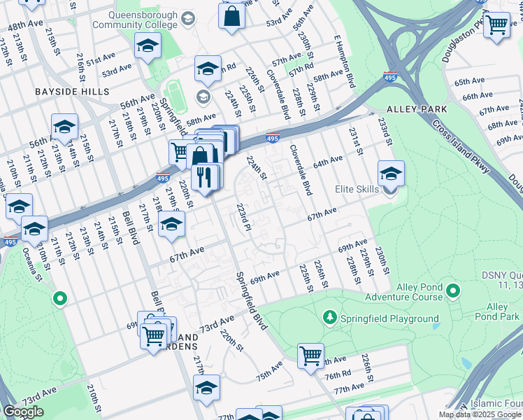 map of restaurants, bars, coffee shops, grocery stores, and more near in Queens