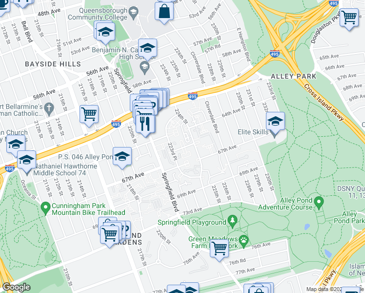 map of restaurants, bars, coffee shops, grocery stores, and more near in Queens