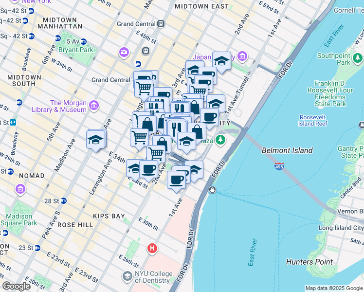 map of restaurants, bars, coffee shops, grocery stores, and more near in New York