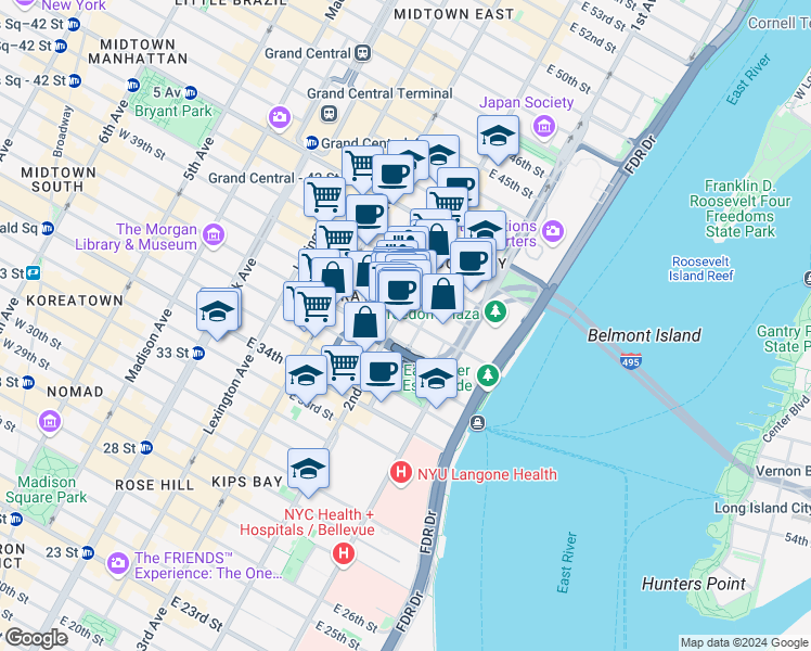 map of restaurants, bars, coffee shops, grocery stores, and more near in New York