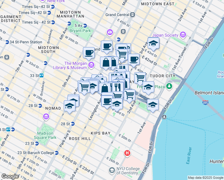 map of restaurants, bars, coffee shops, grocery stores, and more near in New York
