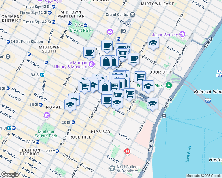 map of restaurants, bars, coffee shops, grocery stores, and more near in New York