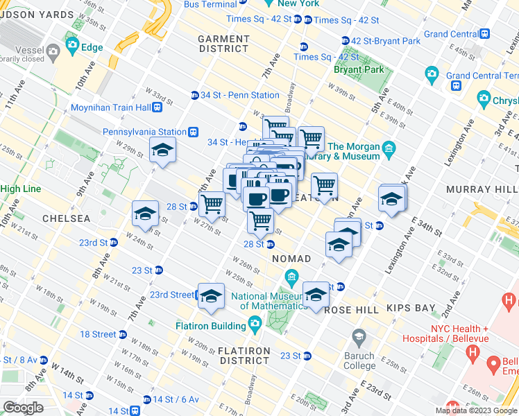 map of restaurants, bars, coffee shops, grocery stores, and more near in New York