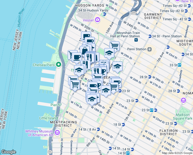 map of restaurants, bars, coffee shops, grocery stores, and more near in New York