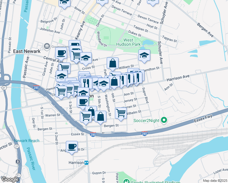 map of restaurants, bars, coffee shops, grocery stores, and more near 4 Davis Avenue in Harrison
