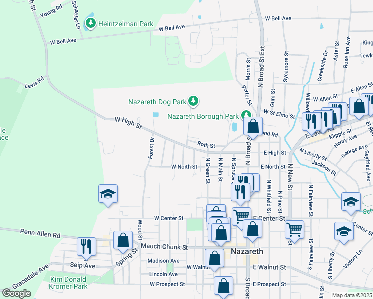 map of restaurants, bars, coffee shops, grocery stores, and more near 242 Greenwood Avenue in Nazareth