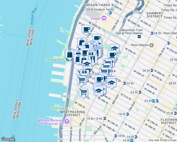 map of restaurants, bars, coffee shops, grocery stores, and more near in New York
