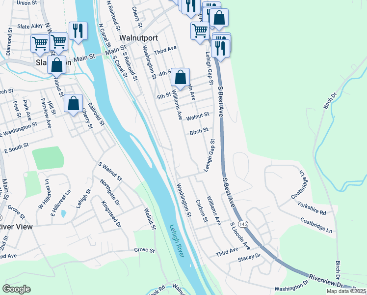 map of restaurants, bars, coffee shops, grocery stores, and more near 716 Williams Avenue in Walnutport