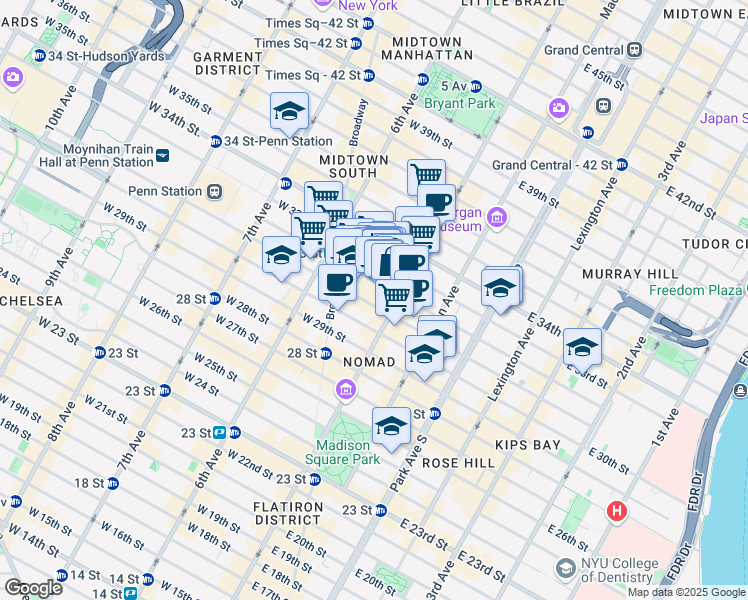 map of restaurants, bars, coffee shops, grocery stores, and more near in New York