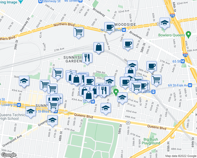 map of restaurants, bars, coffee shops, grocery stores, and more near in 