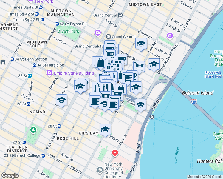 map of restaurants, bars, coffee shops, grocery stores, and more near 55456 3rd Avenue in New York