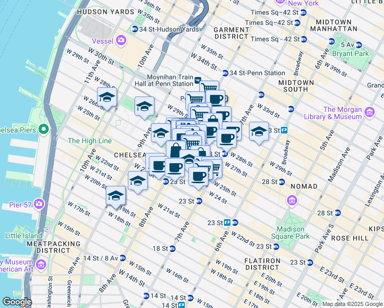 map of restaurants, bars, coffee shops, grocery stores, and more near in New York