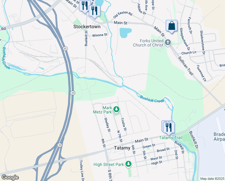 map of restaurants, bars, coffee shops, grocery stores, and more near 50 Mariska Lane in Easton