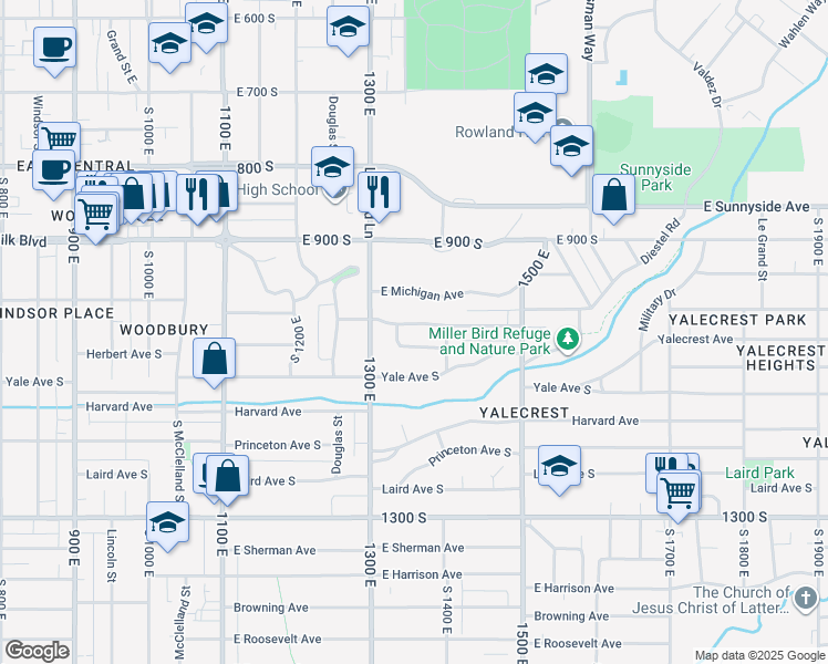map of restaurants, bars, coffee shops, grocery stores, and more near 1359 East Gilmer Drive in Salt Lake City