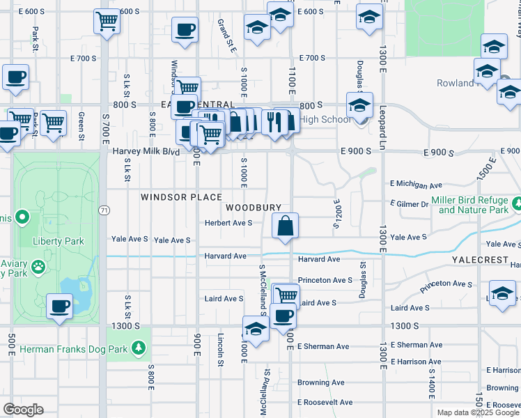 map of restaurants, bars, coffee shops, grocery stores, and more near 993 McClelland Street in Salt Lake City