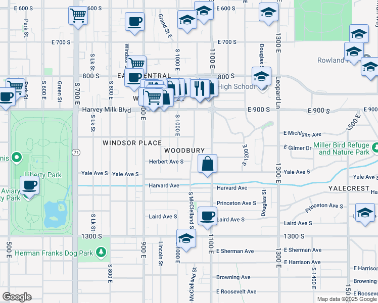 map of restaurants, bars, coffee shops, grocery stores, and more near 993 McClelland Street in Salt Lake City