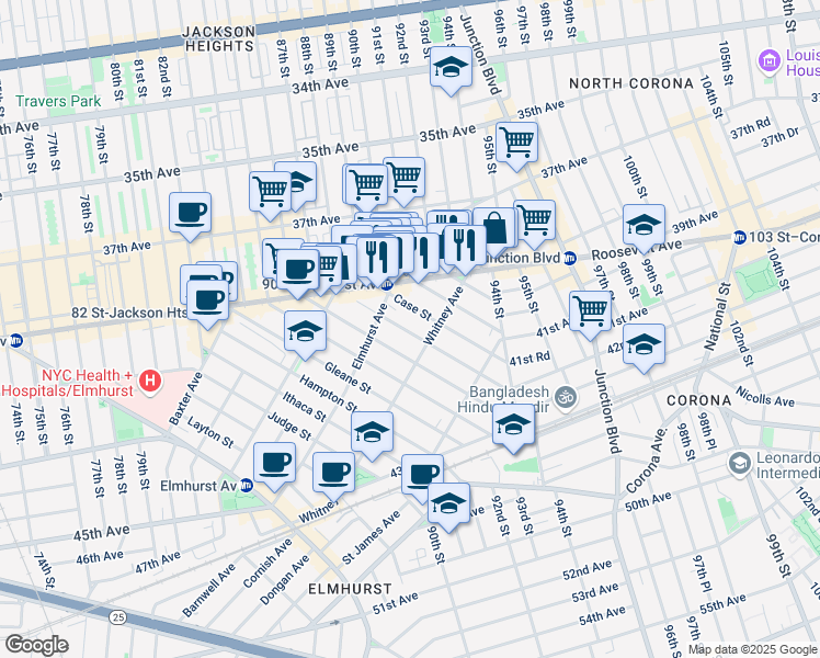 map of restaurants, bars, coffee shops, grocery stores, and more near 40-59 Case Street in Queens