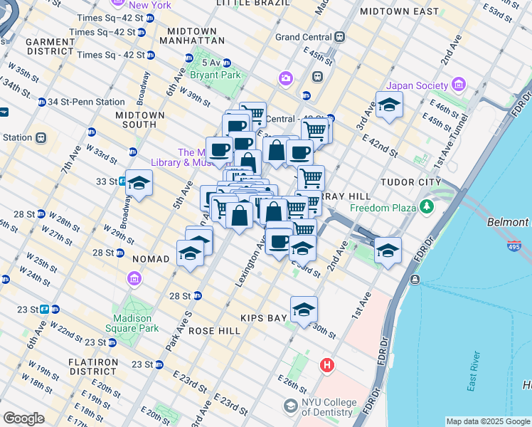 map of restaurants, bars, coffee shops, grocery stores, and more near in New York
