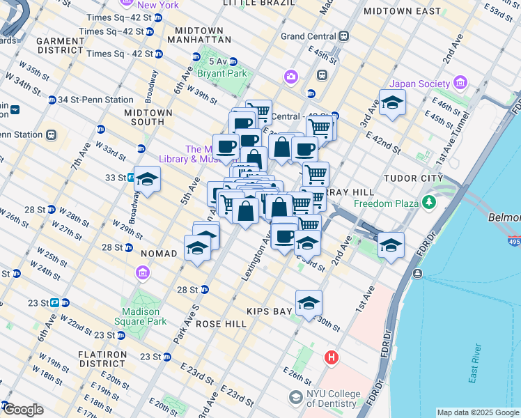 map of restaurants, bars, coffee shops, grocery stores, and more near in New York