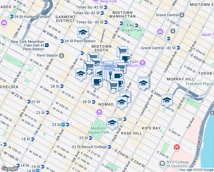 map of restaurants, bars, coffee shops, grocery stores, and more near in New York