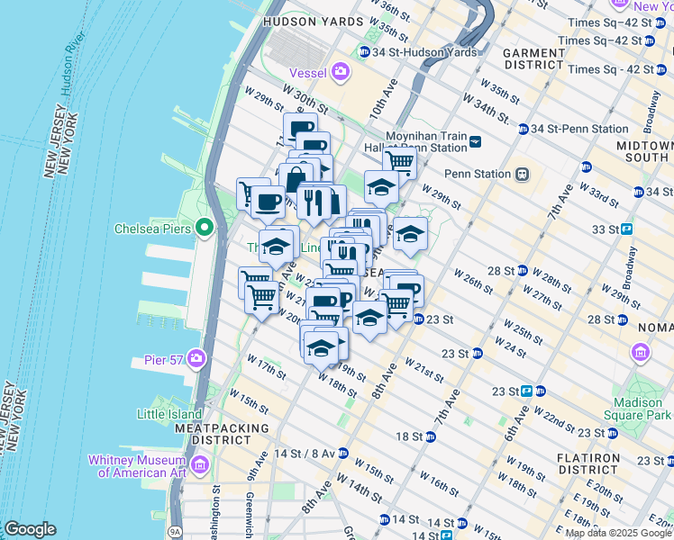 map of restaurants, bars, coffee shops, grocery stores, and more near in New York
