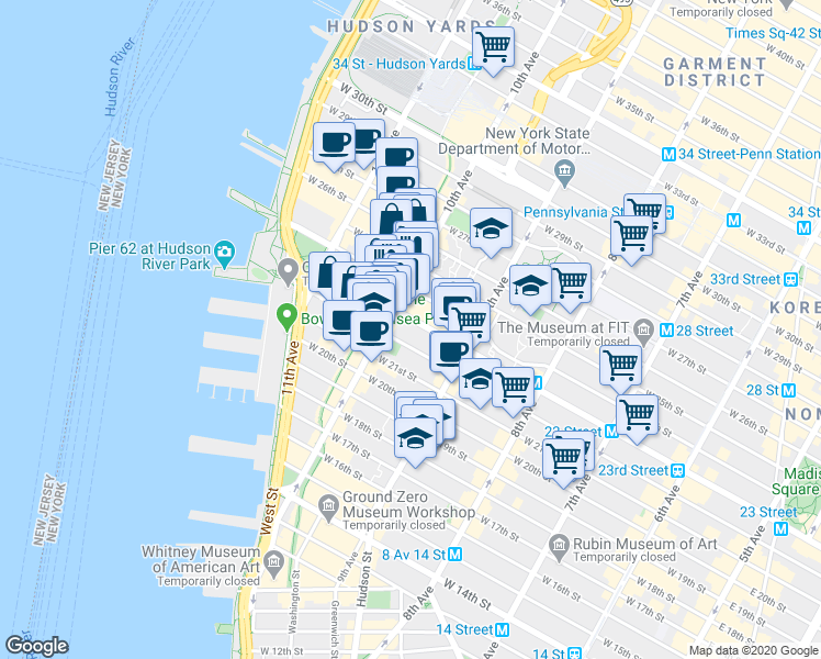 map of restaurants, bars, coffee shops, grocery stores, and more near in New York