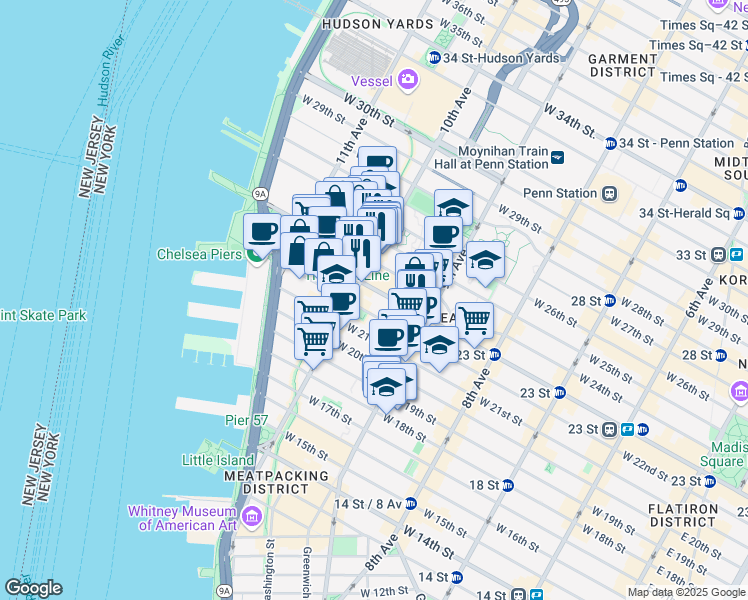 map of restaurants, bars, coffee shops, grocery stores, and more near in New York