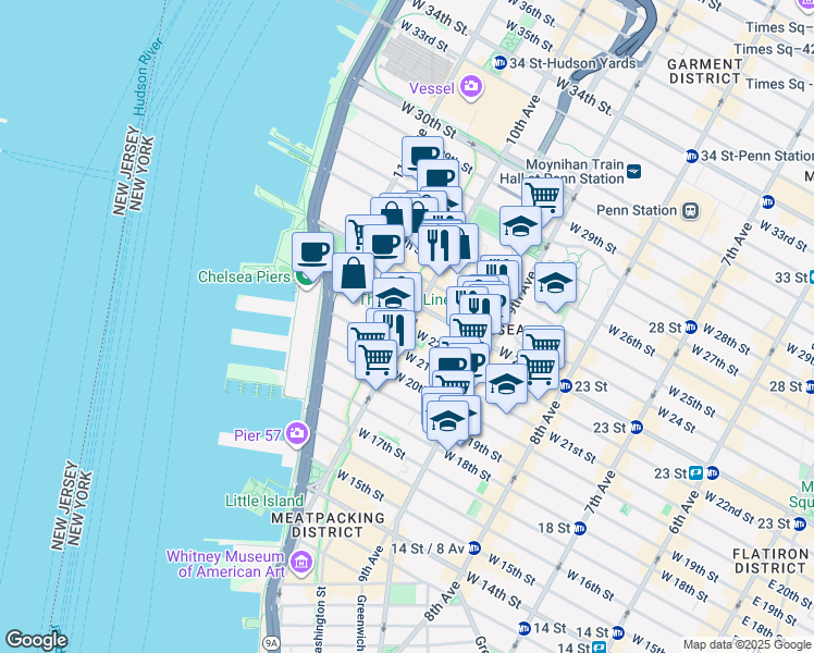 map of restaurants, bars, coffee shops, grocery stores, and more near in New York