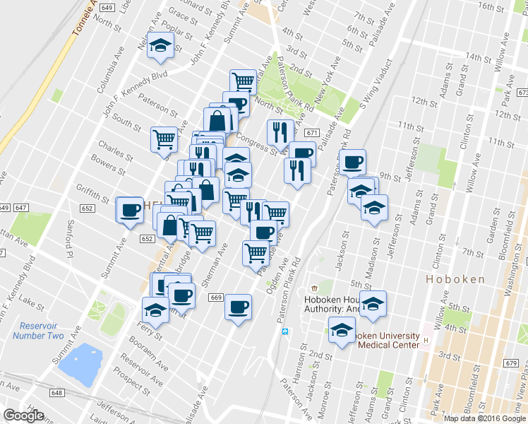 map of restaurants, bars, coffee shops, grocery stores, and more near 263 Webster Avenue in Jersey City