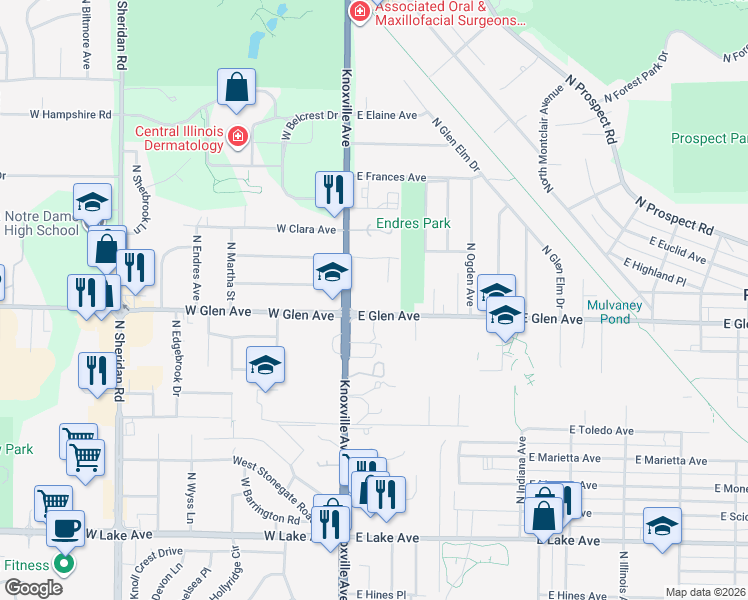 map of restaurants, bars, coffee shops, grocery stores, and more near 5009 North Belle Court in Peoria