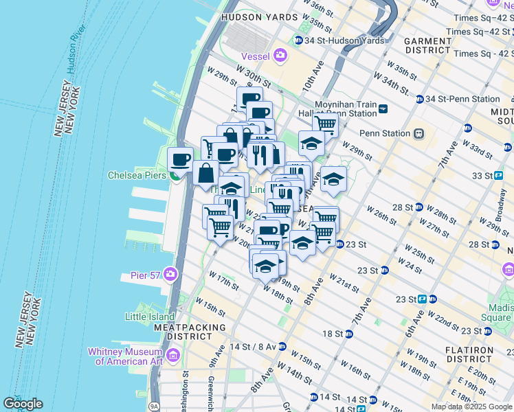 map of restaurants, bars, coffee shops, grocery stores, and more near in New York