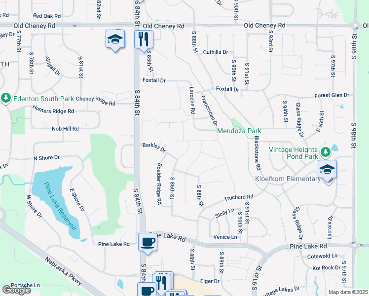 map of restaurants, bars, coffee shops, grocery stores, and more near 6300 Rim Rock Road in Lincoln