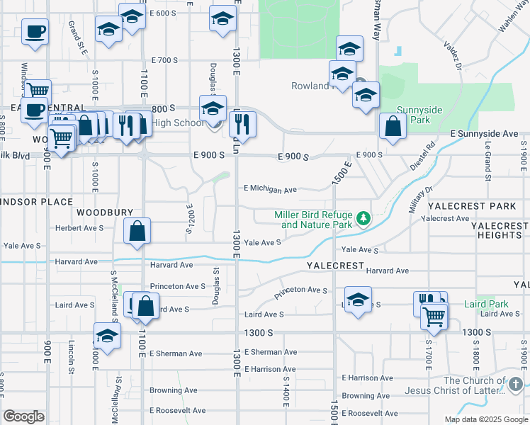map of restaurants, bars, coffee shops, grocery stores, and more near 1359 East Gilmer Drive in Salt Lake City