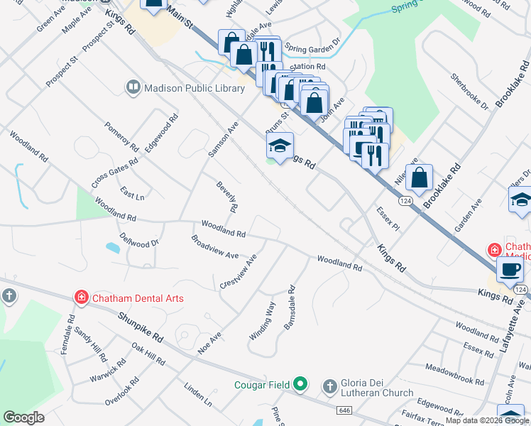map of restaurants, bars, coffee shops, grocery stores, and more near 21 Norman Circle in Madison
