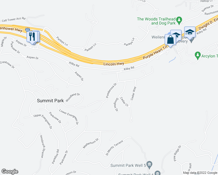 map of restaurants, bars, coffee shops, grocery stores, and more near 4798 Ponderosa Drive in Park City