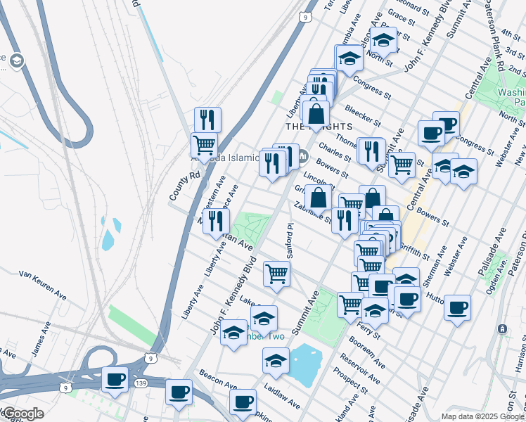 map of restaurants, bars, coffee shops, grocery stores, and more near 271 Hutton Street in Jersey City
