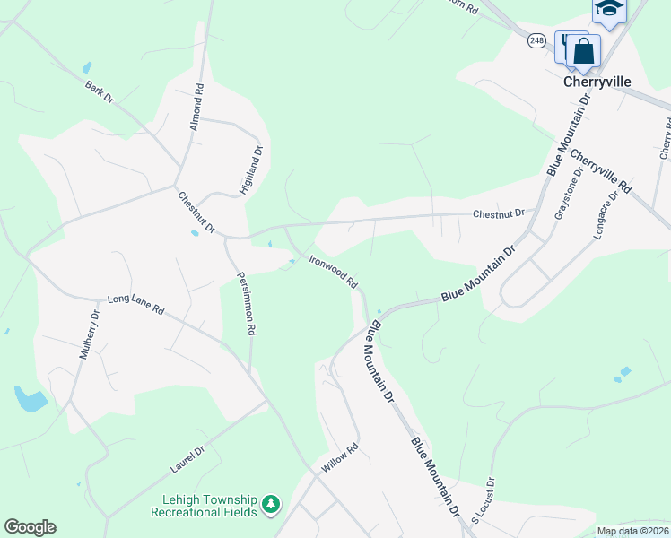 map of restaurants, bars, coffee shops, grocery stores, and more near 547 Ironwood Road in Walnutport